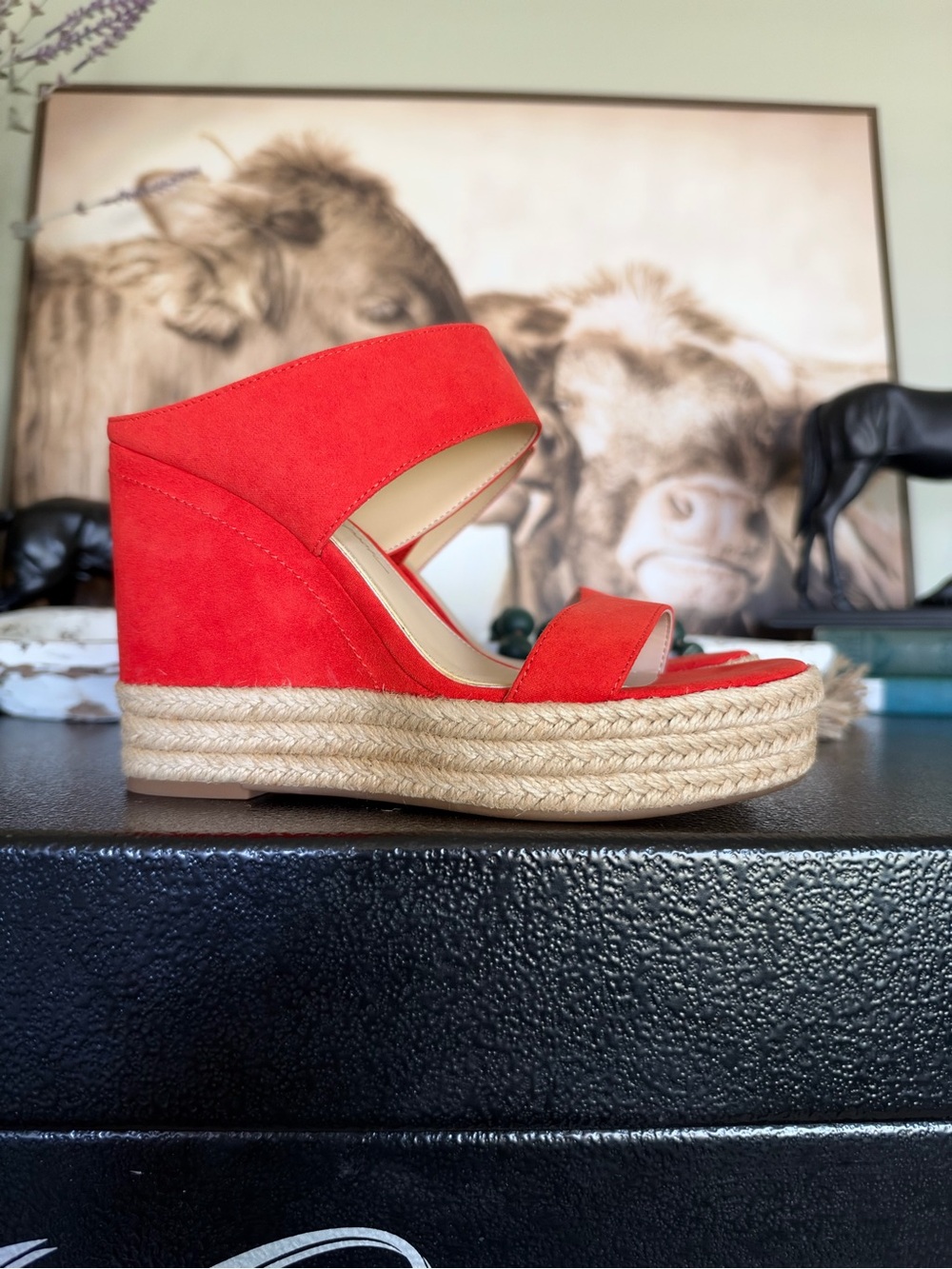 Women’s Red Suede Espadrille Wedge Sandals